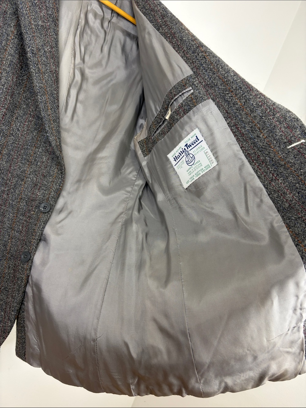 Vintage Harris Tweed Sport Coat Mens 46T Grey Orange Red Stripe Wool Blazer - Picture 12 of 15